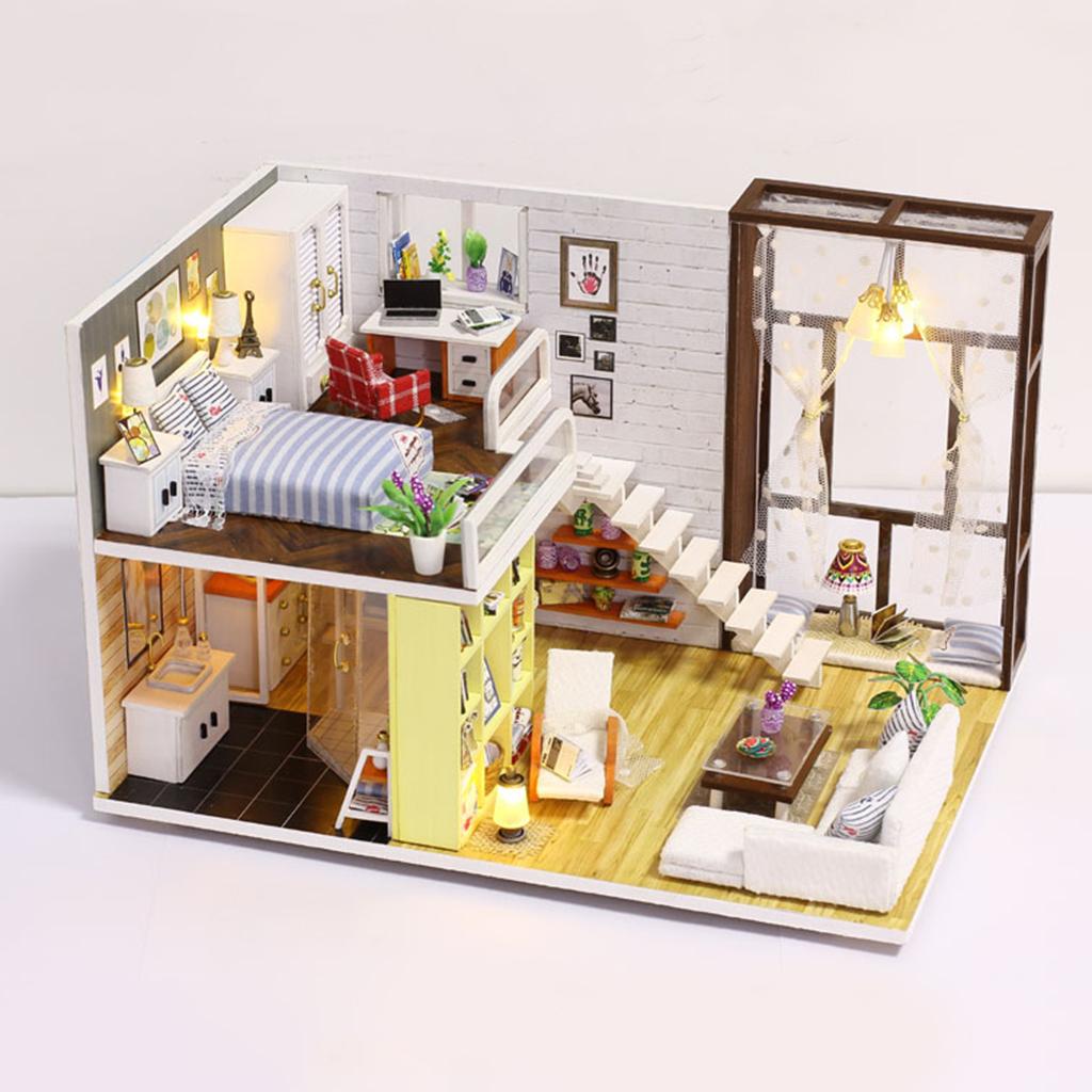 Crafts 1/20 Dollhouse DIY Modern House 3D Puzzle Furniture Kit Toy Gift
