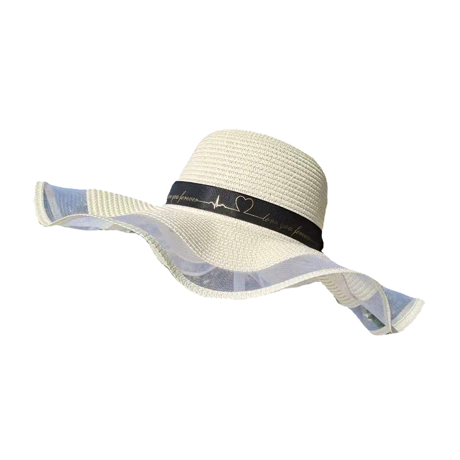 Women Straw Hats Sun Hat with Bowknot Ribbon Breathable Wide Brim Beach Hats