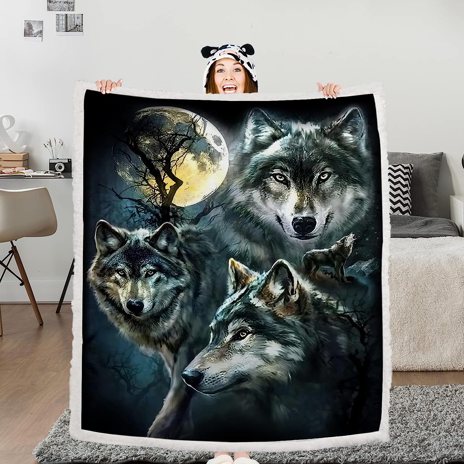 Watercolor Wolf Sherpa Blanket - zarifa