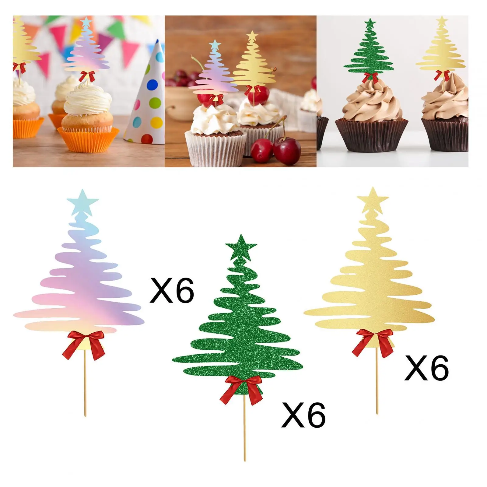 18 Pieces Christmas Cupcake Toppers Cake Toppers Christmas Tree Cupcake Picks for Birthday Wedding Baby Shower Party Favors
