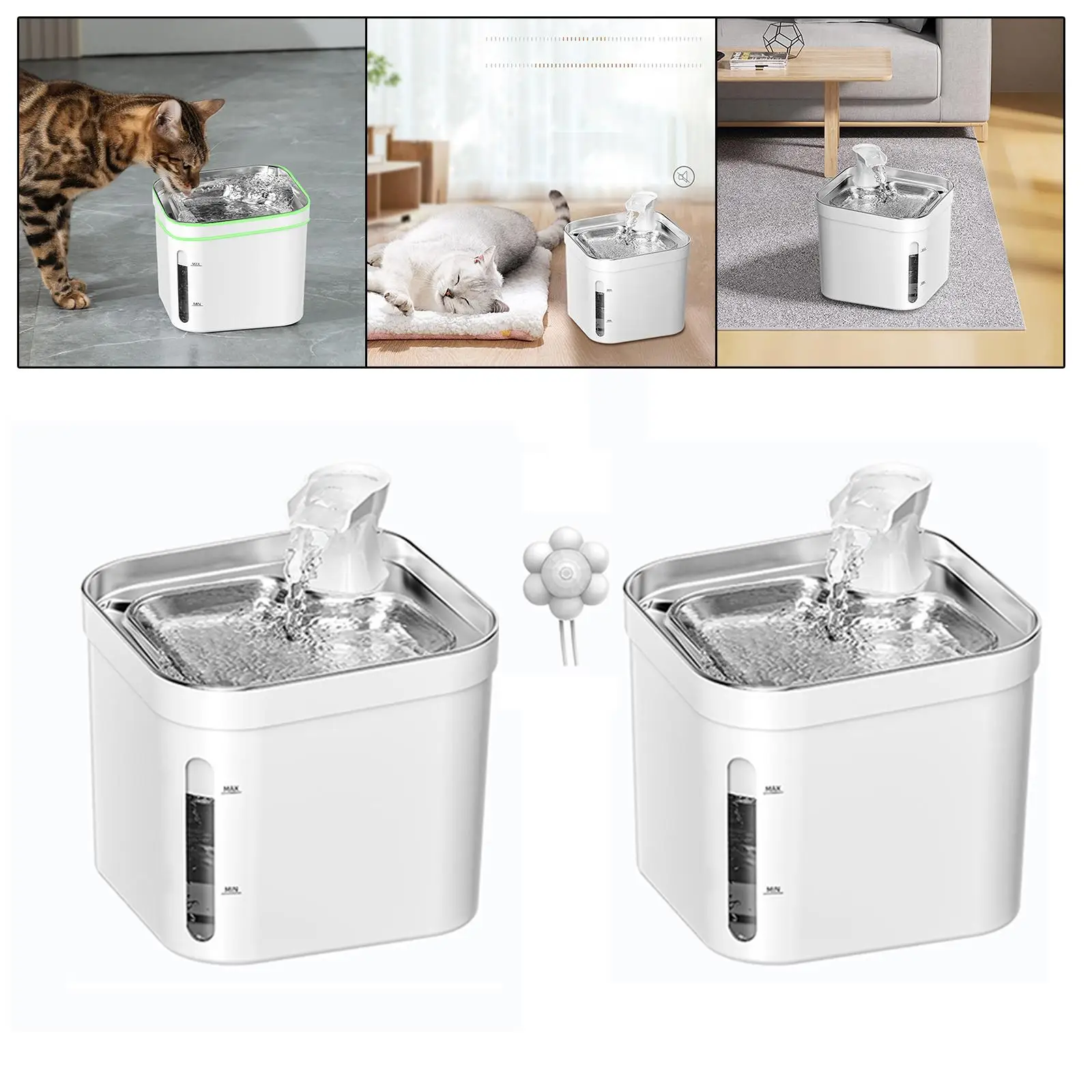 Automatic Cat Water Fountain Quiet Feeding Bowl 2.2L for Dogs Puppy Cats