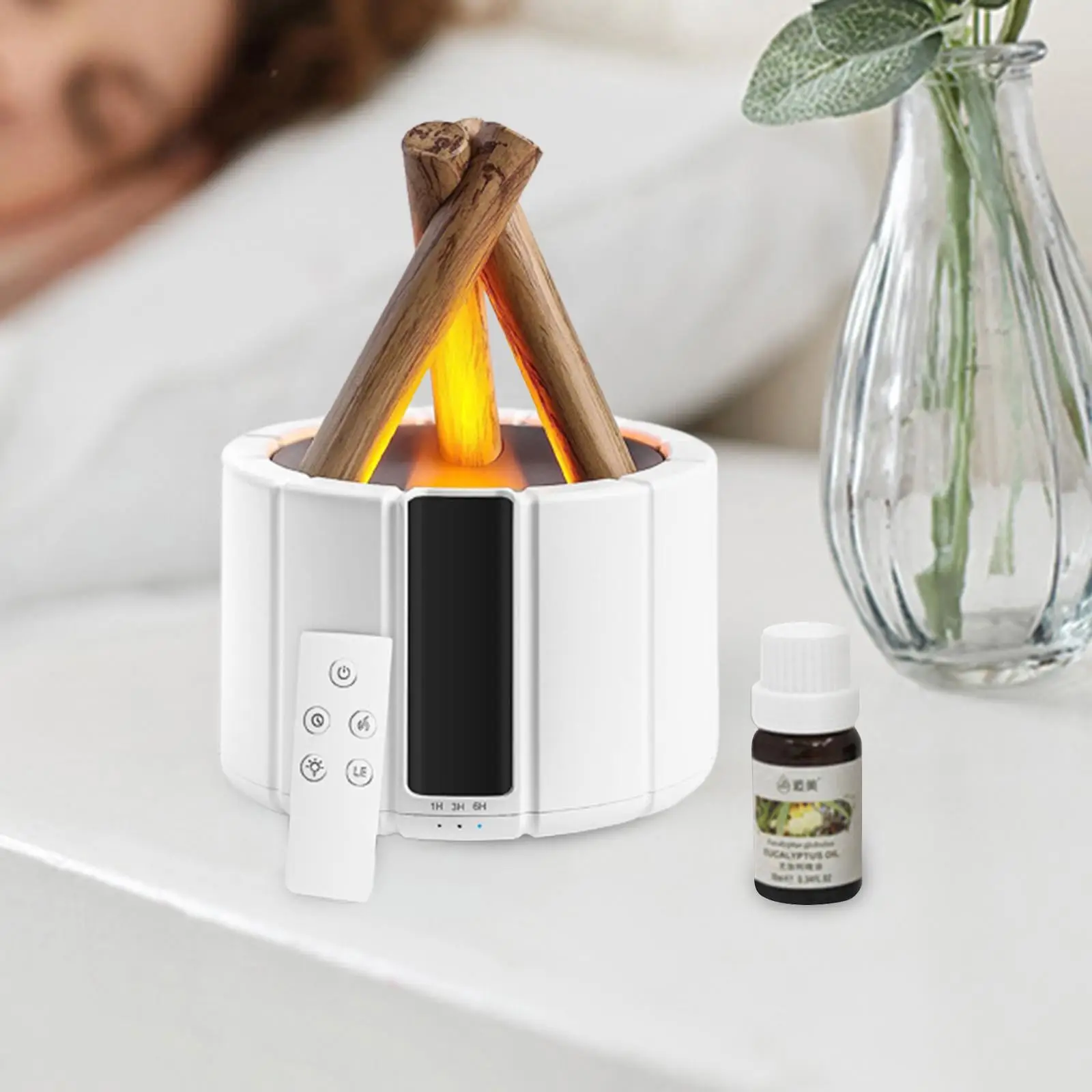 Flame Aroma Diffuser with Fireplace 250ml Water Shortage Protection Flame Humidifier for Office Decor Desktop Home Room SPA Gym