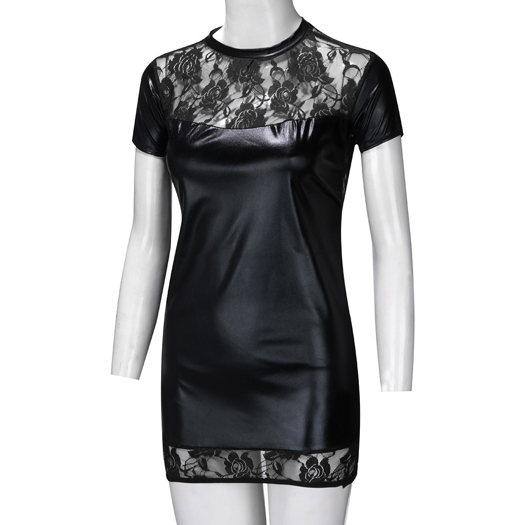 moda renda feminina sexy vestido látex falso couro bodycon festa de noite curto preto sem costas mini vestido streetwear