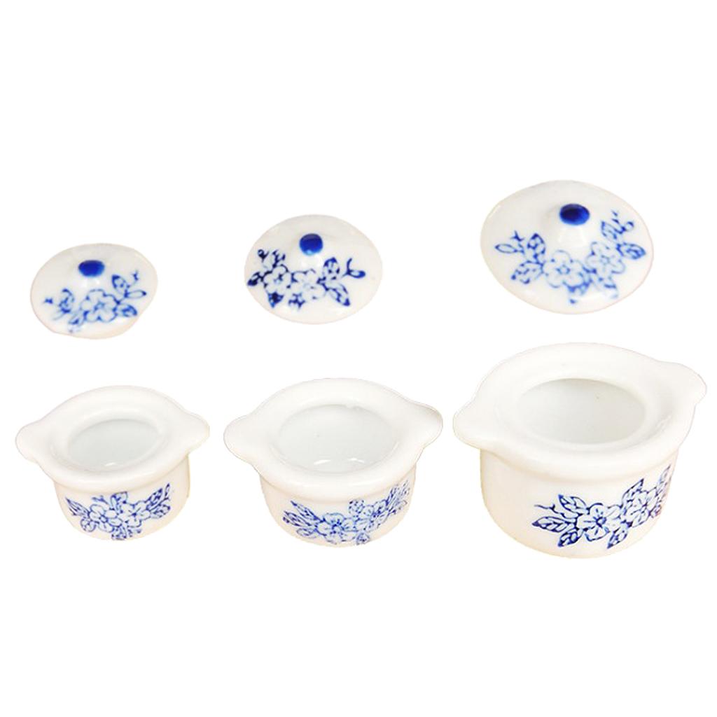 Lots 3 Antique 1/12 Dollhouse Ceramic Casserole Miniature Room Decor Accs