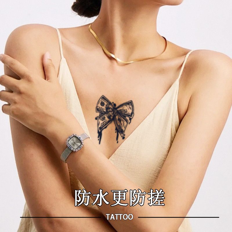 Dollar-Bowknot-Tattoo-Aufkleber, langlebiges Fake-Tattoo für Frau, Mann, pflanzliches temporäres Tattoo, Punk-Kunst, Faux-Tattoos, wasserdicht, Tatuajes – Detail 5