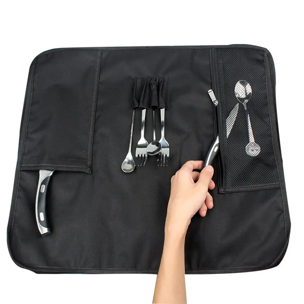 8 Slots Durable Fabric Chef  Roll Kitchen Cooking  Storage Case with Shoulder Strap with  Holder