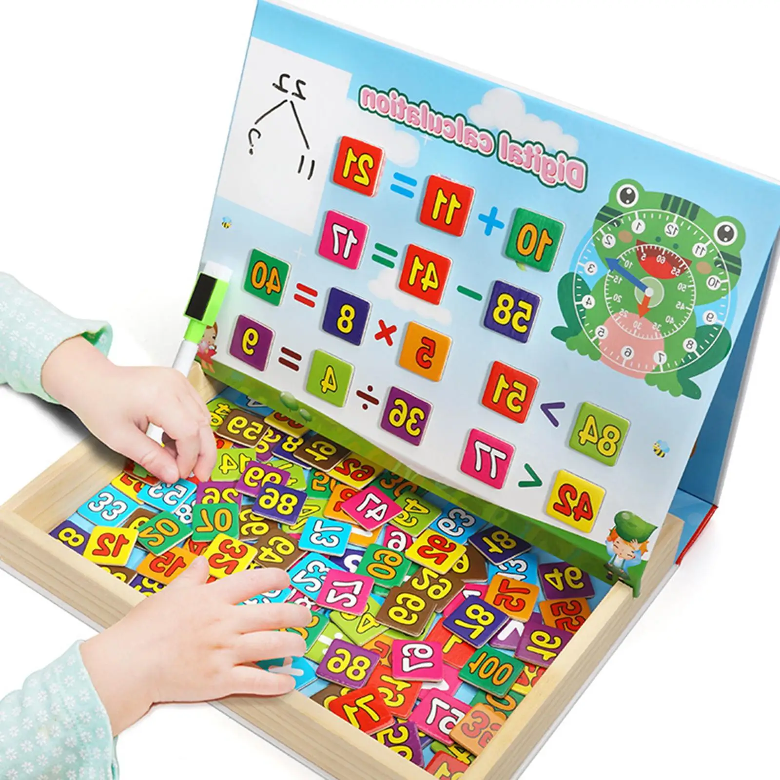 -100 Math Toys Child Multiplication and Division Wood Storage Box