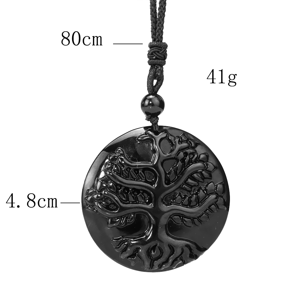 Natürliche Obsidian Laser Carving Baum des Lebens Anhänger Halskette für Männer Frauen Glück Amulett Pullover Kette Meditation Schmuck Geschenke – Detail 6