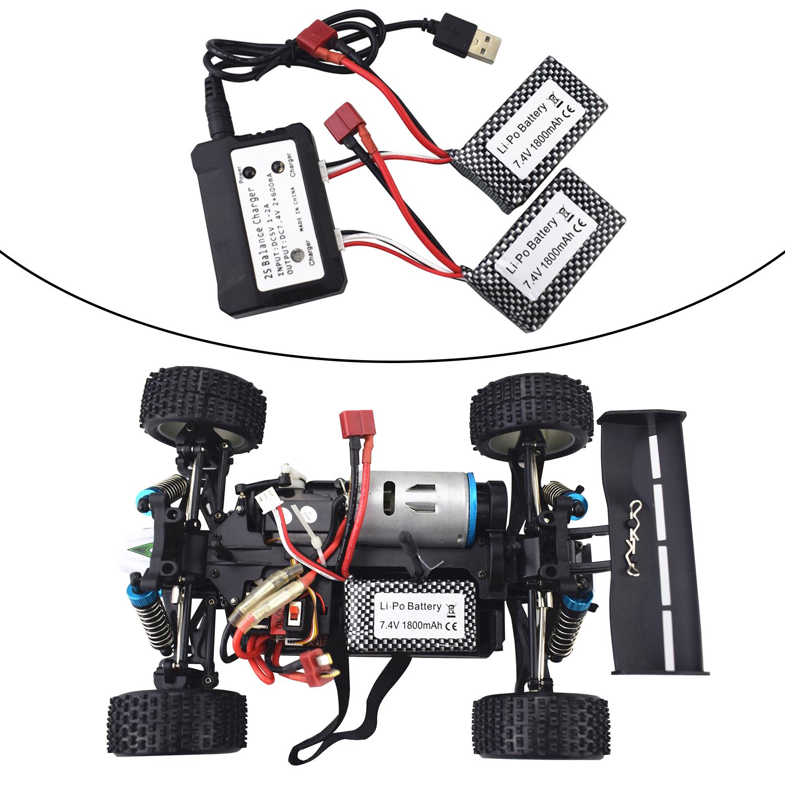 2x 7.4V 1800mAh Lithium Batteries with Fast Charger for WLTOYS A959-B RC Car
