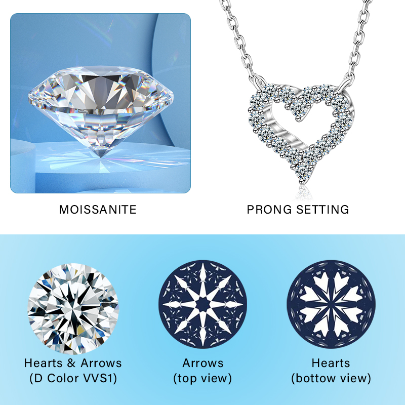 Moissanite Diamond 1CT Necklace For Woman Pendant 925 Silver   Women Chains Party Bridal Fine Jewelry