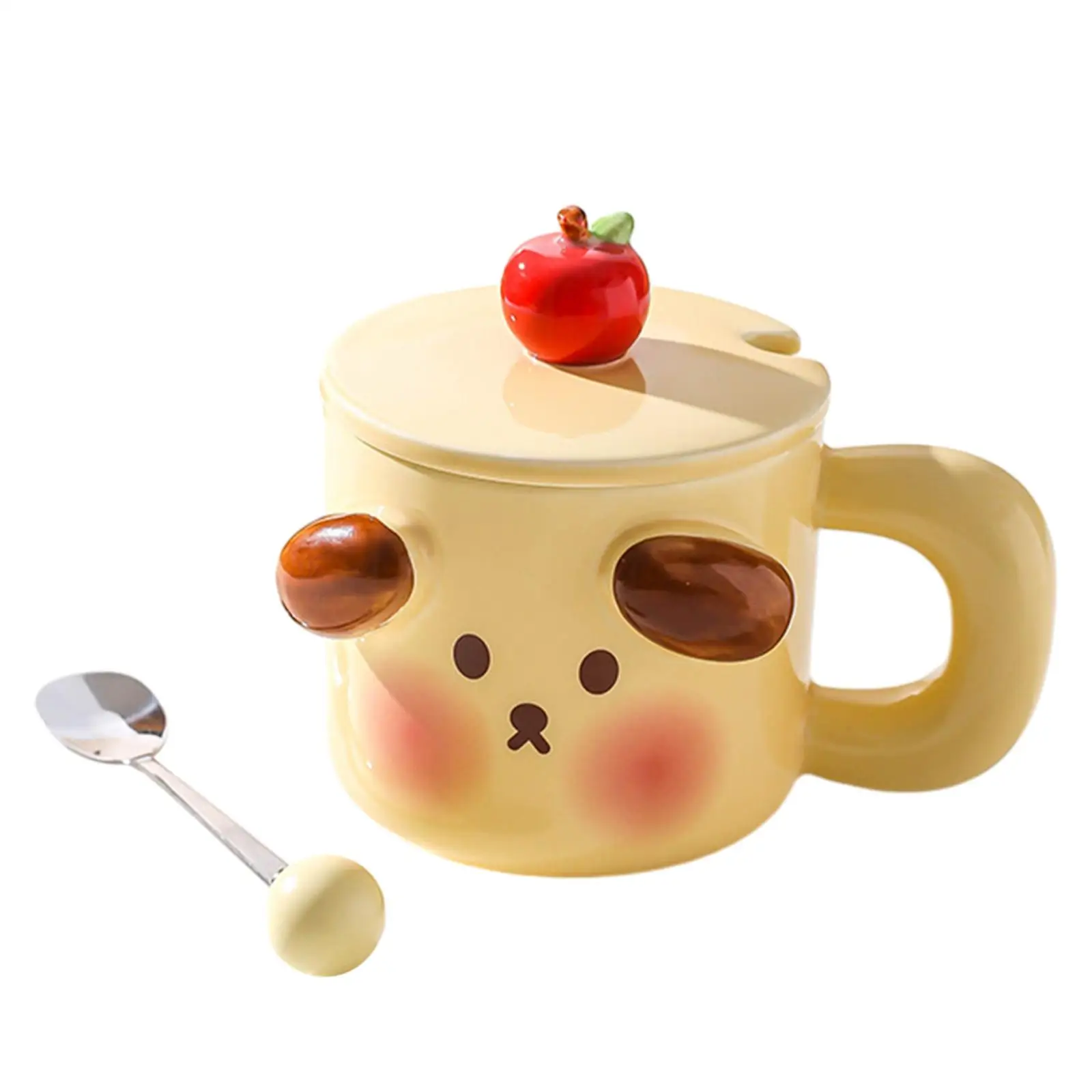 Tea Cup with Spoon Household with Lid and Handle Ceramic Coffee Mugs Coffees Cup for Family Breakfast Office Beverage Friends