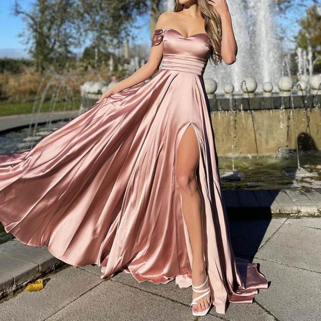 Elegante vestido de noche de corte bajo, vestido de banquete con dobladillo  grande, maxivestido de graduación, vestido de dama de honor - AliExpress