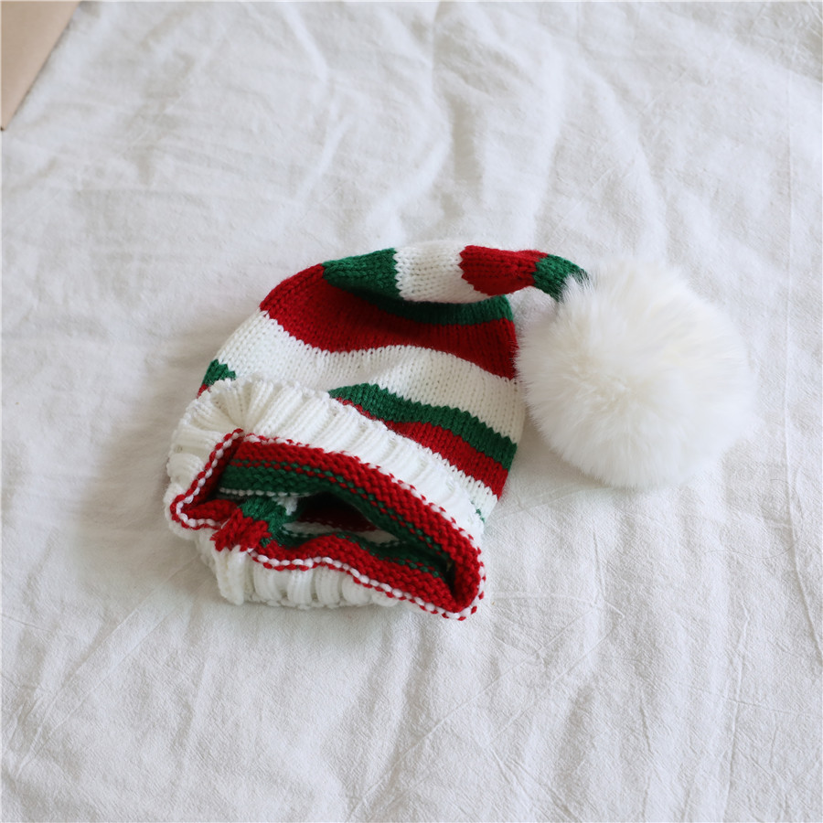 Pudcoco Weihnachten Strick mütze Winter warm gestreifte Mütze Mütze kaltes Wetter Pom Mütze für Kinder und Erwachsene – Detail 4