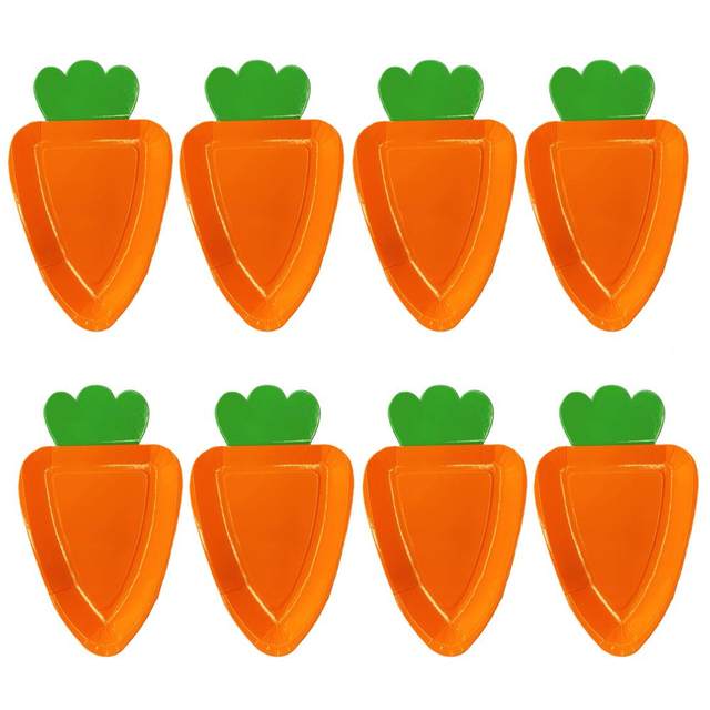 8Pcs Useful Birthday Party Plates Funny Paper Dishes Carrot Shape