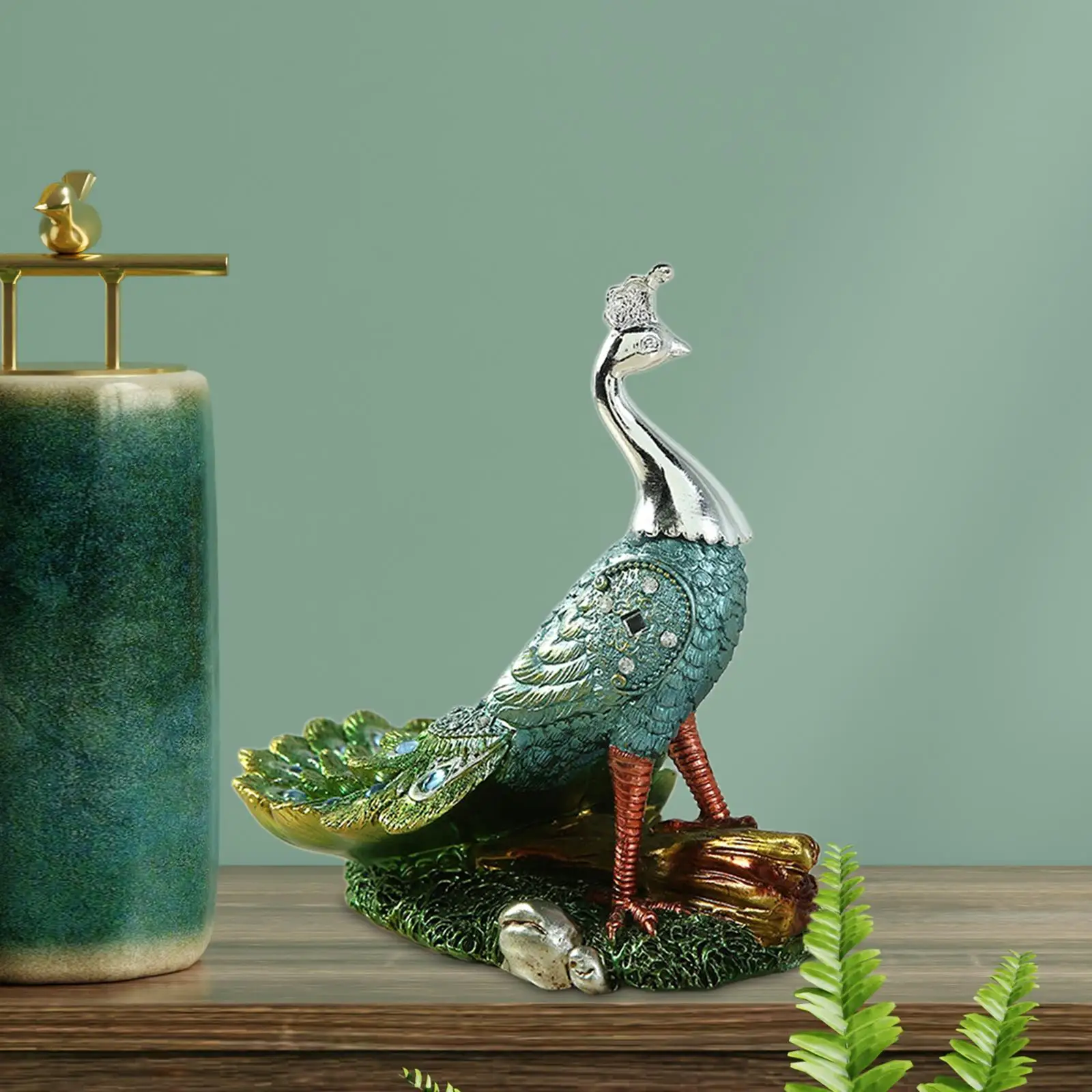 Peacock Ornament Resin Gift Statuette Crafts Sculpture Animal Model for Tabletop Home Decoration Bedside Table Bedroom Christmas