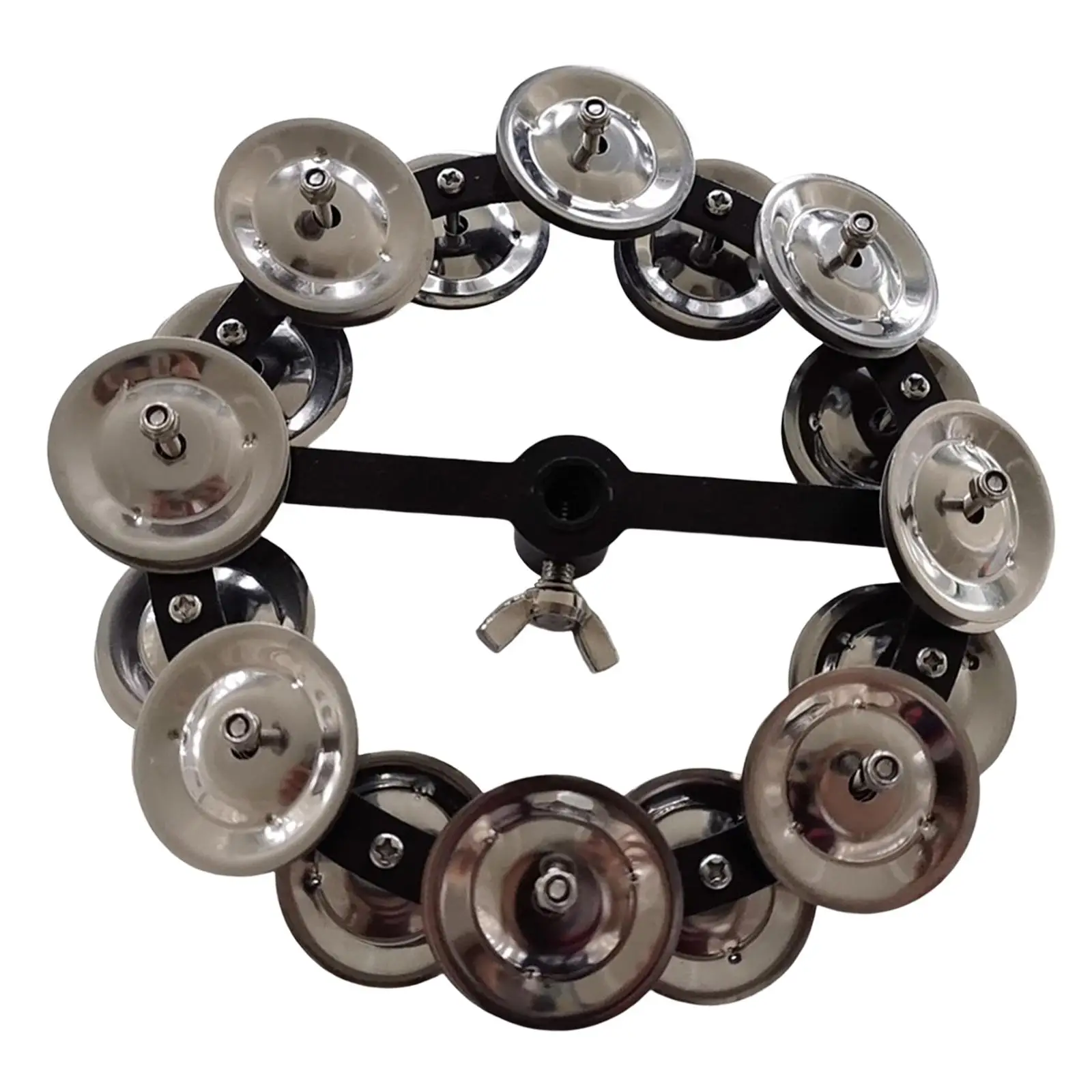 Musical Hi Hat Tambourine Hand Held Percussion Metal Shaker with Double Row Music Rhythm Tambourine for Band Ensemble Parties
