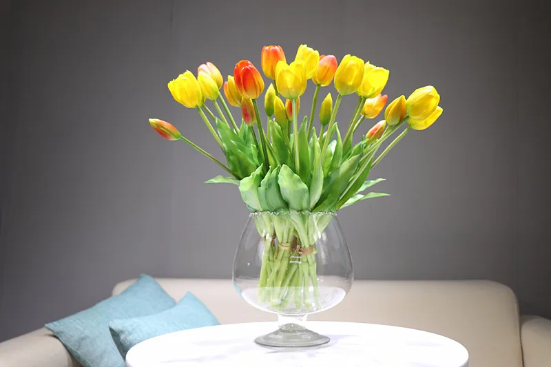 INDIGO-Bouquet Tulip Amarelo, Silicone Artificial, Toque Real,