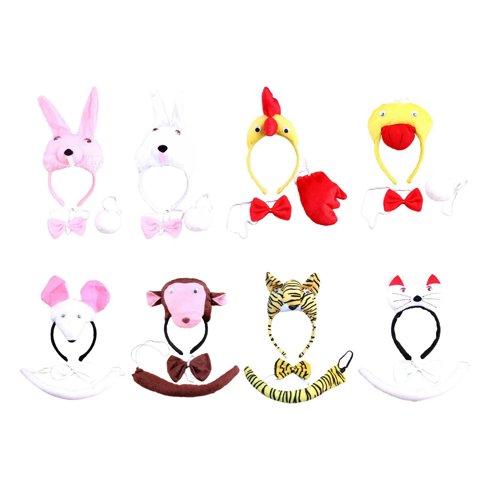 Animal Headband Tail Bowtie Set Dress up Funny Gifts Hairband Costume Accessory Kit for Masquerade Halloween Party Prom Carnival