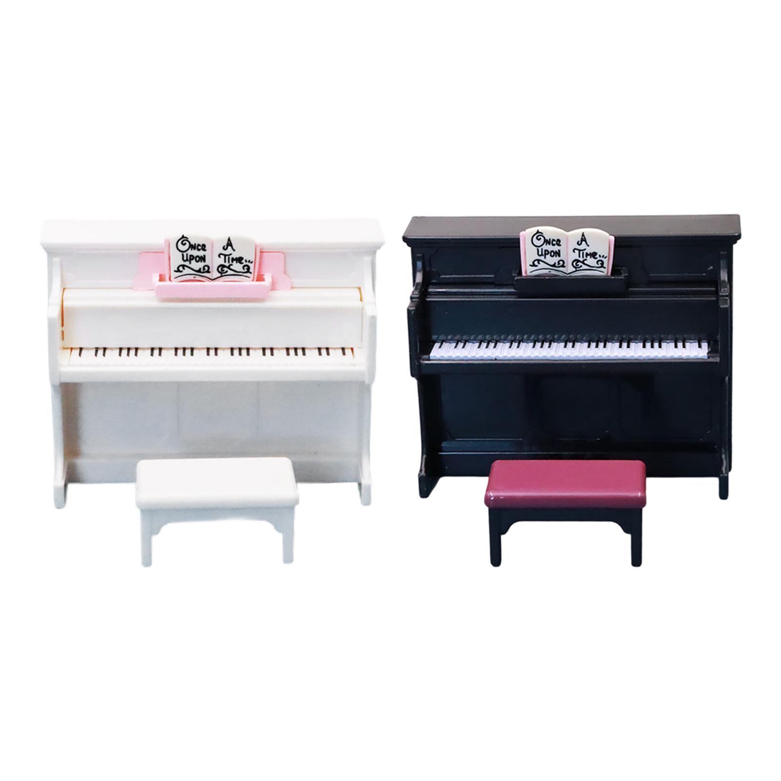 Simulation Miniature Piano Ornament Tiny Musical Instrument Model with Stool BJD Decor for 1/12 Dollhouse Furniture Accessories