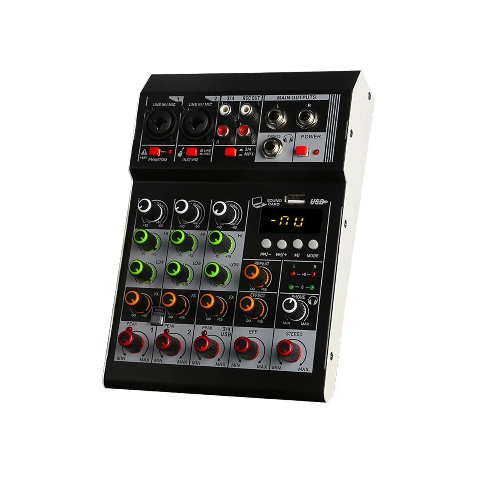 4 Channel Audio Mixer 48V Phantom Power Sound Board Console System Interface for Broadcast Bands Live Stage Streaming Recording
