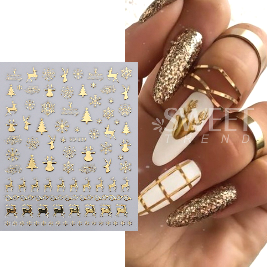 Best of 3D Gold Silver Christmas Nail Sticker Winter New Year Snowman Snowflake Decal Holographic Santa Tree Slider For Manicure Decor Reviews & Tips - Image 3