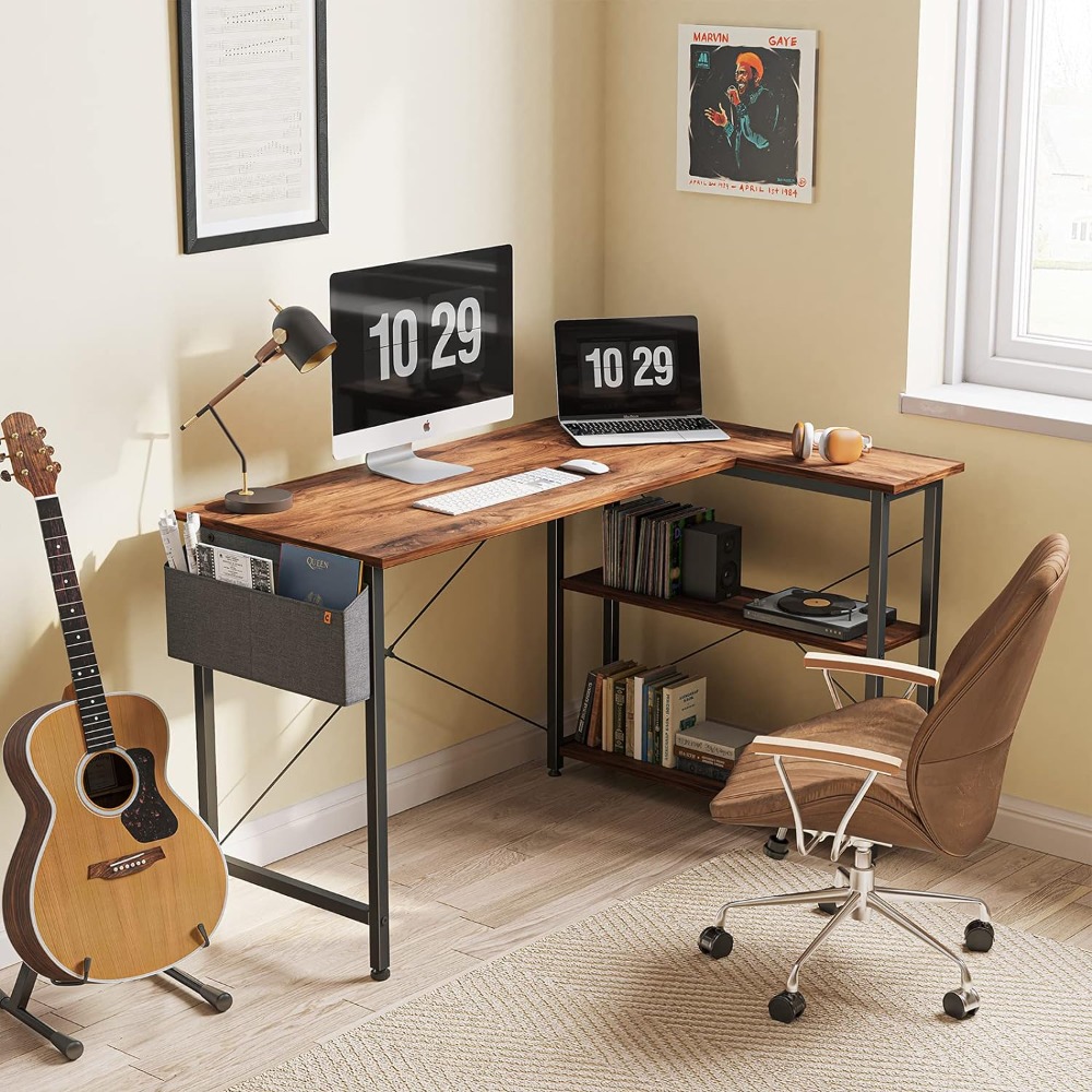 Description Picture 3 of item40 Inch Small L Shaped Computer Desk with Storage Shelves Home Office Corner Desk Study Writing Table, Deep Brown