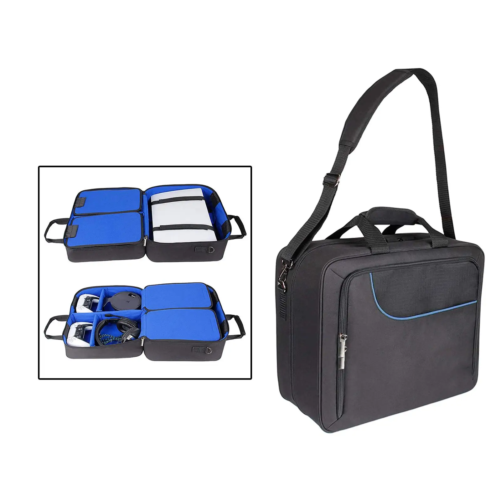 Game Console Travel Bag Carrying Case Storage Bag Handheld Portable Nylon Shell Storage Pockets Game Console Organizer for PS 5