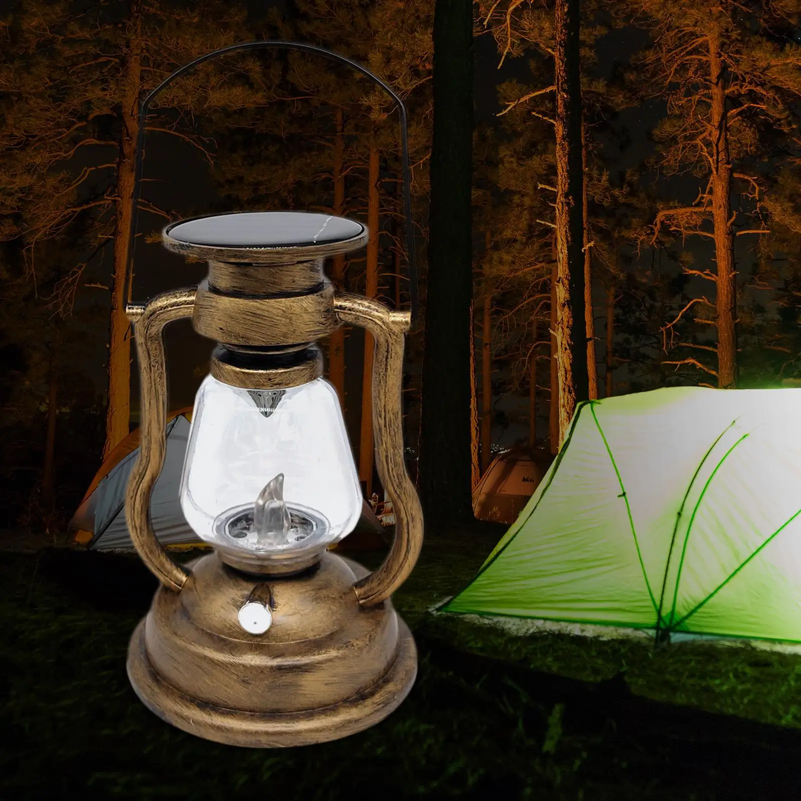 LED Camping Lanterns Solar Waterproof Night Light Handheld or Hanging Outdoors Retro Style Camping Lamp for Fence Pathway Decor