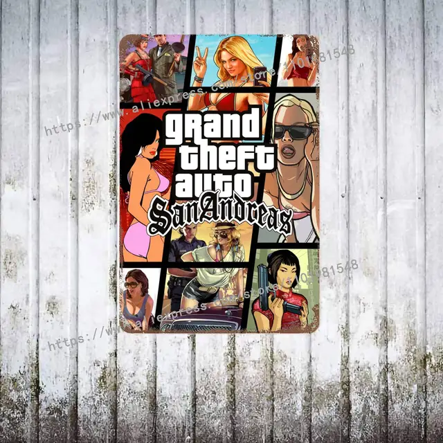 Grand Theft Auto 5 Los Santos County Map Retro Plaque Metal Tin