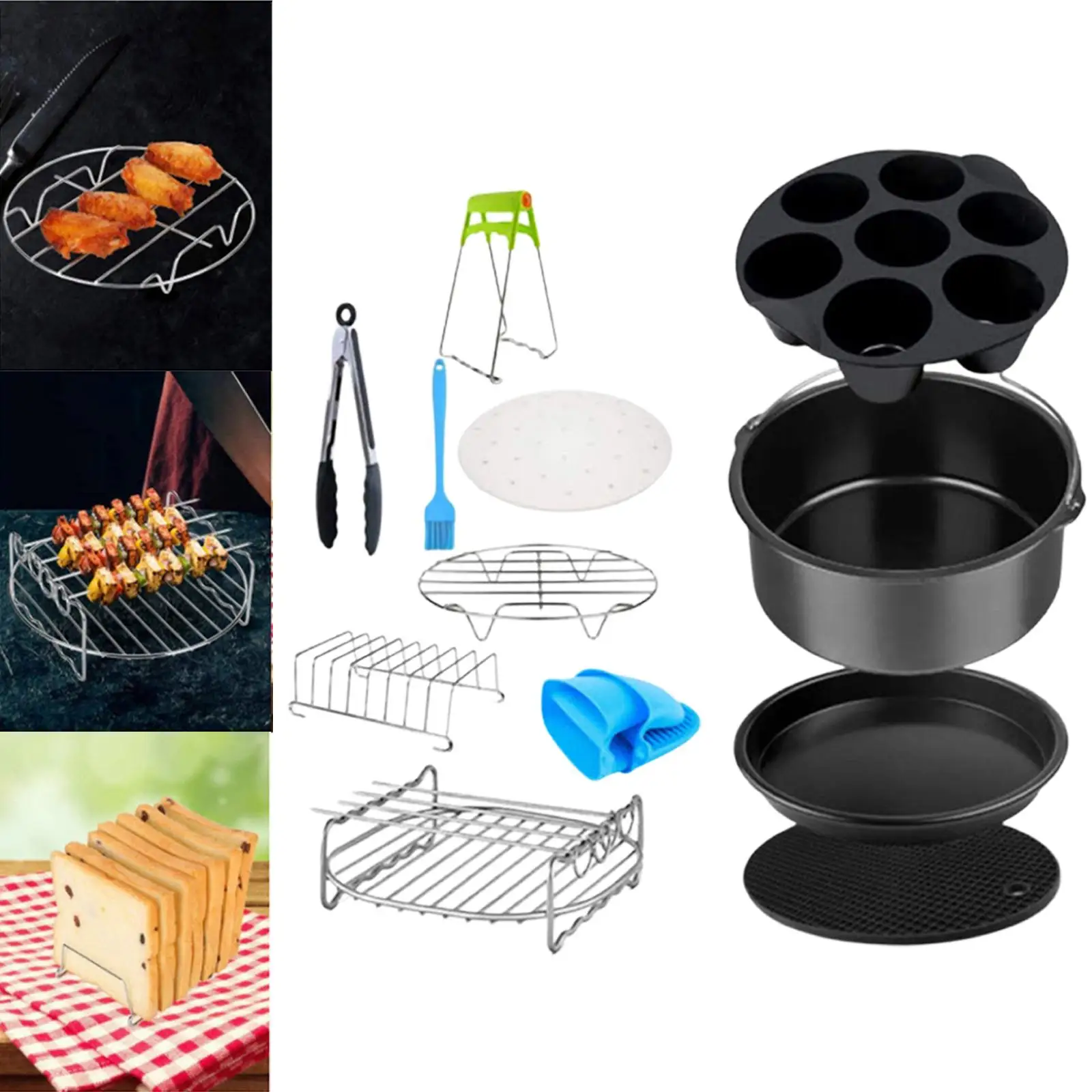 12Pieces Air Fryer Accessories Set General Pizza Pan for 4.5L-5.2L Capacity