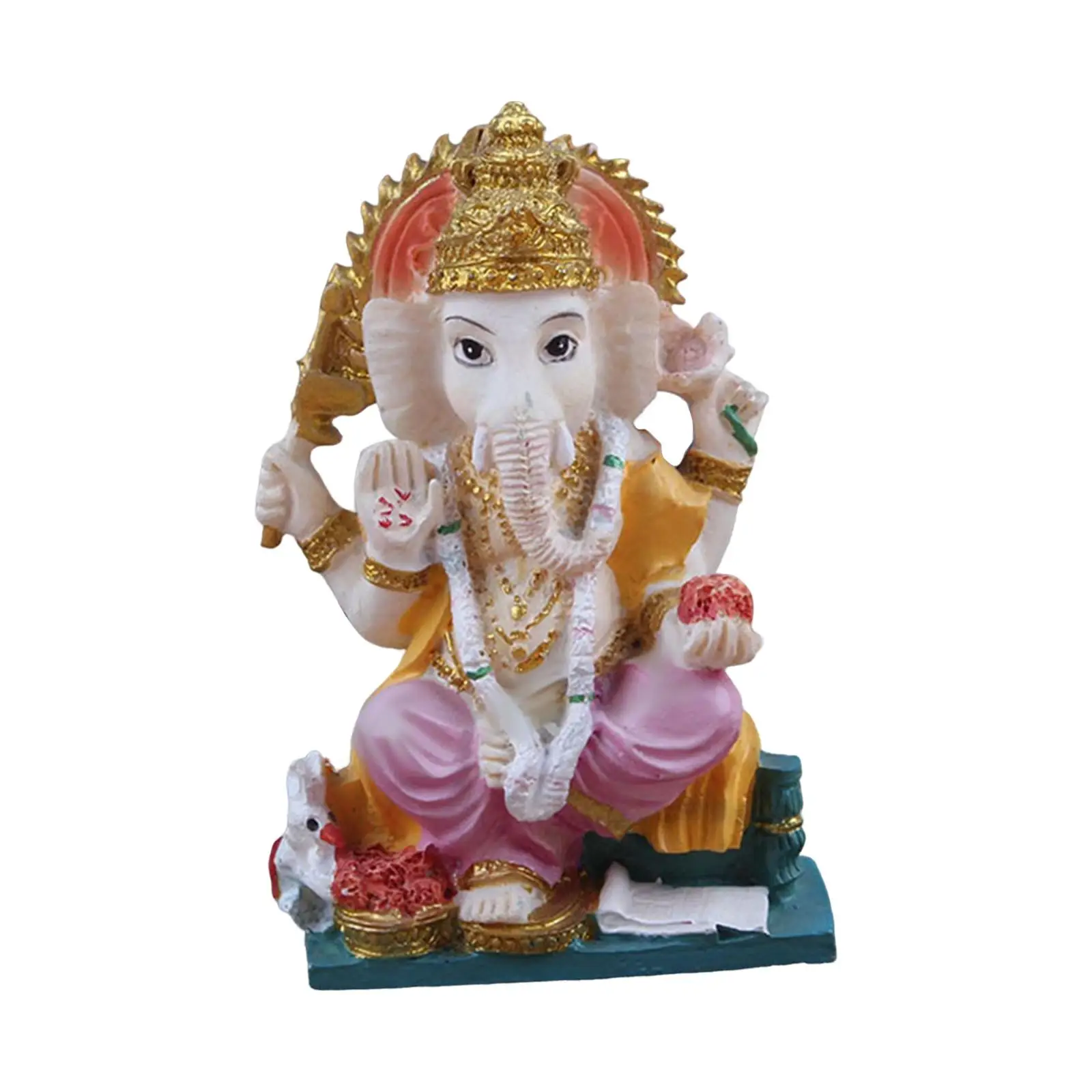 Mini Simulation Hindu Deity Statue Miniature Ornament Elephant Sculpture Resin Model for Desktop Living Room Shelf Decor