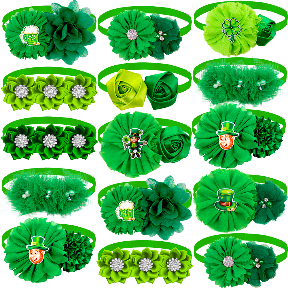 20/50 teile Hund Bowties Mode Grüne Blume Kleine Hund Katze Fliege Krawatten Für ST Patrick's Anpassen Haustiere Hunde pflege Pet Liefert – Detail 1