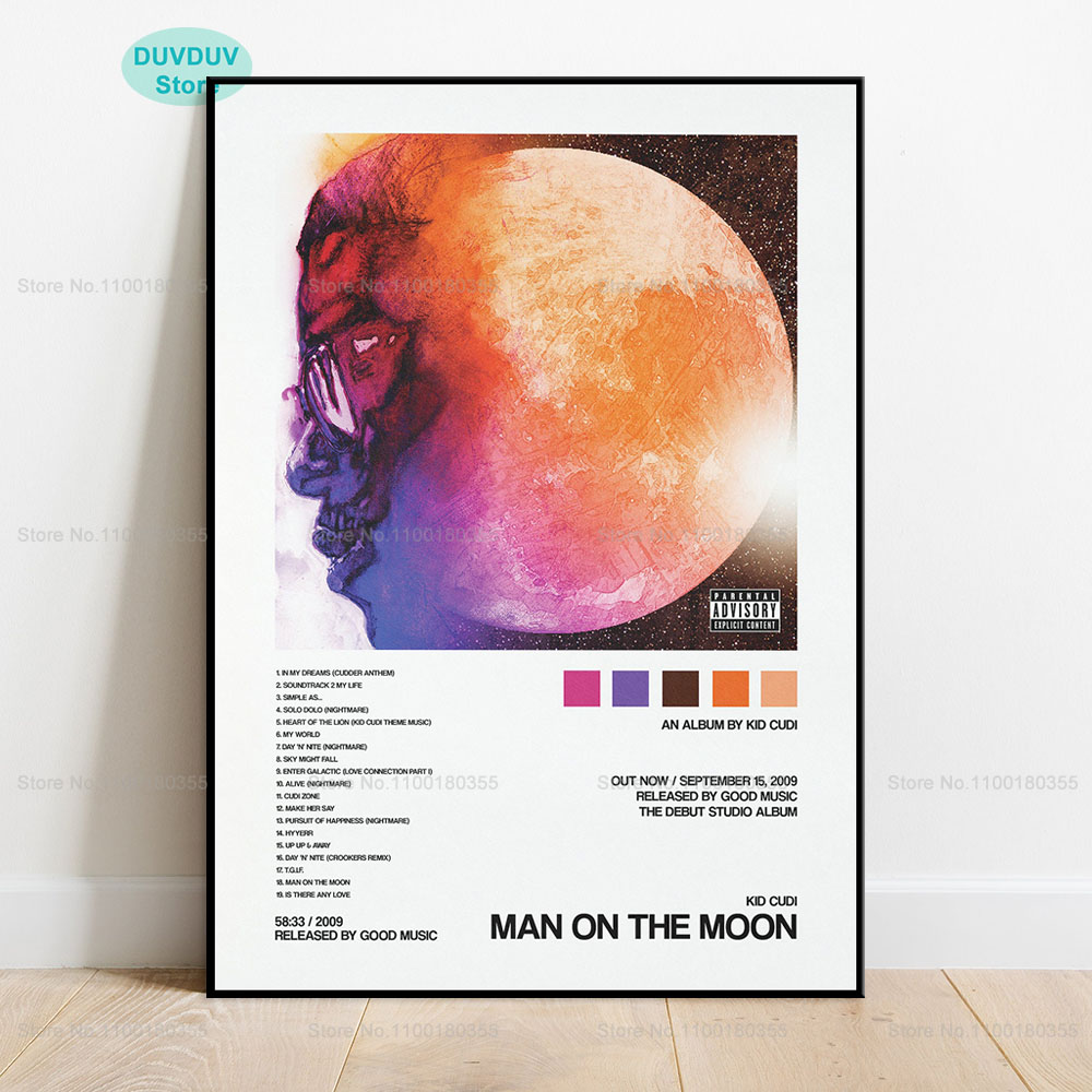 Детский музыкальный альбом Cudi Man On The Moon рэпер певец Современная  Картина на холсте постер HD Печать Настенная картина Декор для дома комнаты  | AliExpress