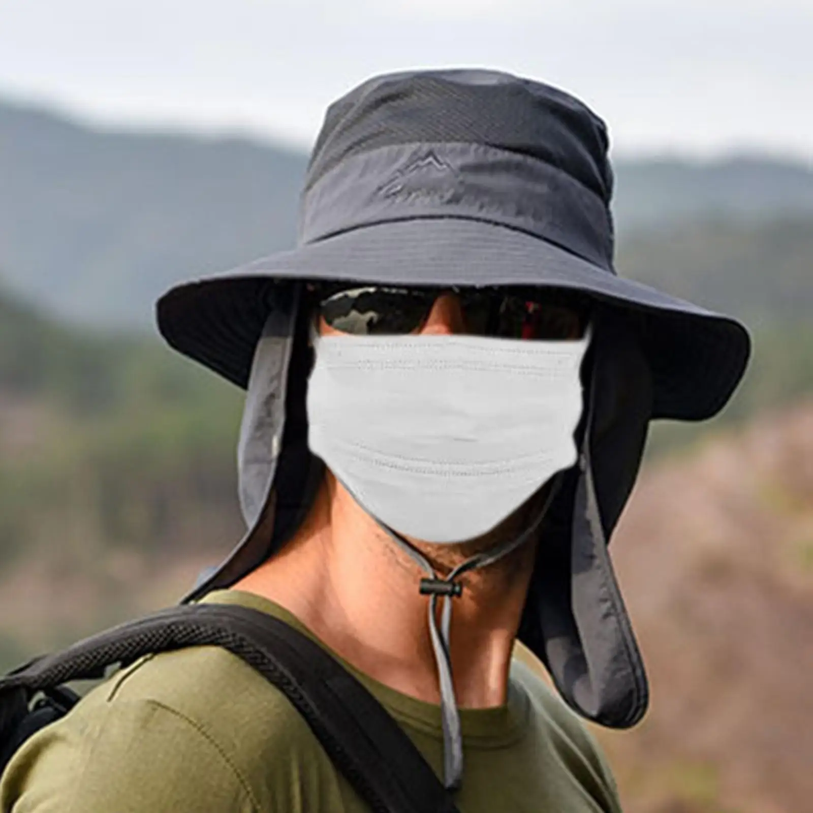 Bucket Hat with Strings Neck Protection Men Visor Breathable for Climbing