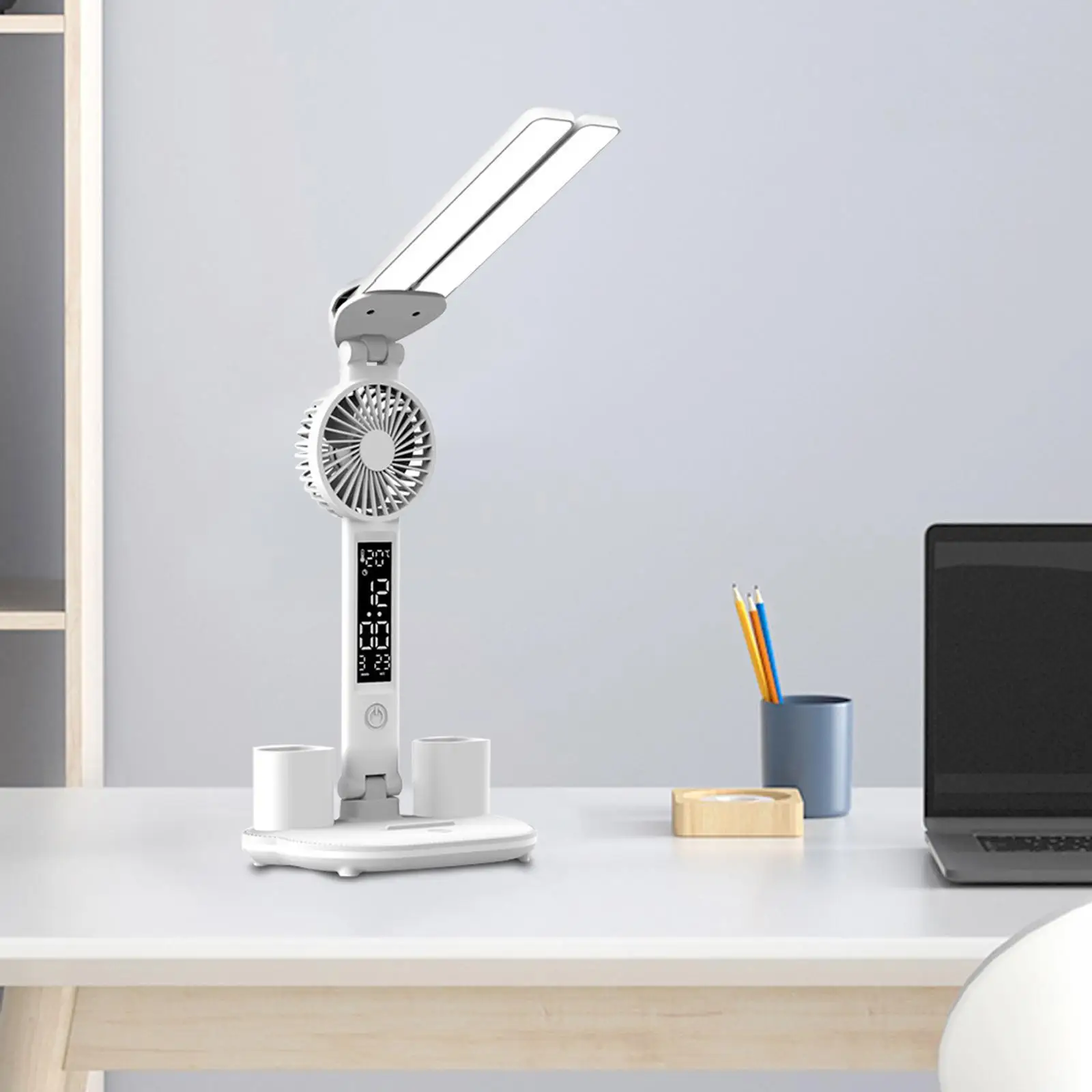 LED Desk Lamp with Fan Foldable Table Lamps Dimmable Office Lamp 3 Levels Brightness Table Lamp Eye Caring for Home Living Room