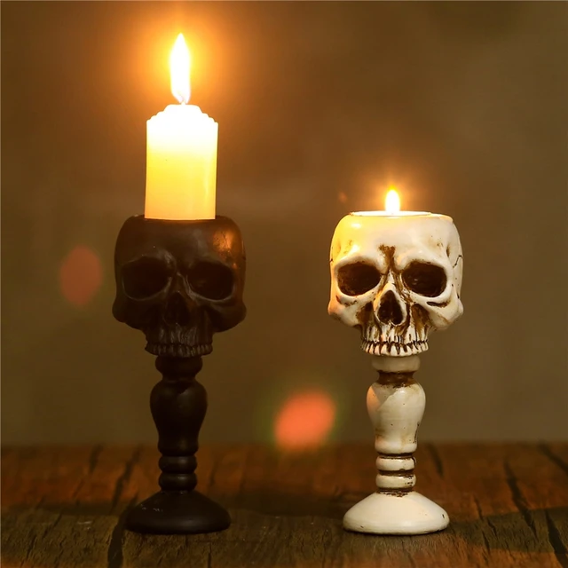 Gothic Candle Holder Candlestick Ghost Skull Resin Crafts Home Decorat