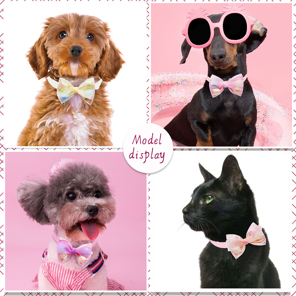 50PCS Lace Bow Ties for Small Dog Adjustable Dog Collar Cat Collar Cute Pompoms Bowties for Puppy Dog Grooming Accessories