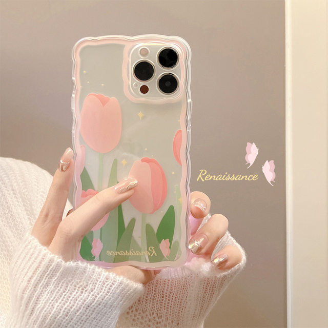 Retro Pink Tulip Flowers Korea Girls Soft Phone Case For iPhone 13 