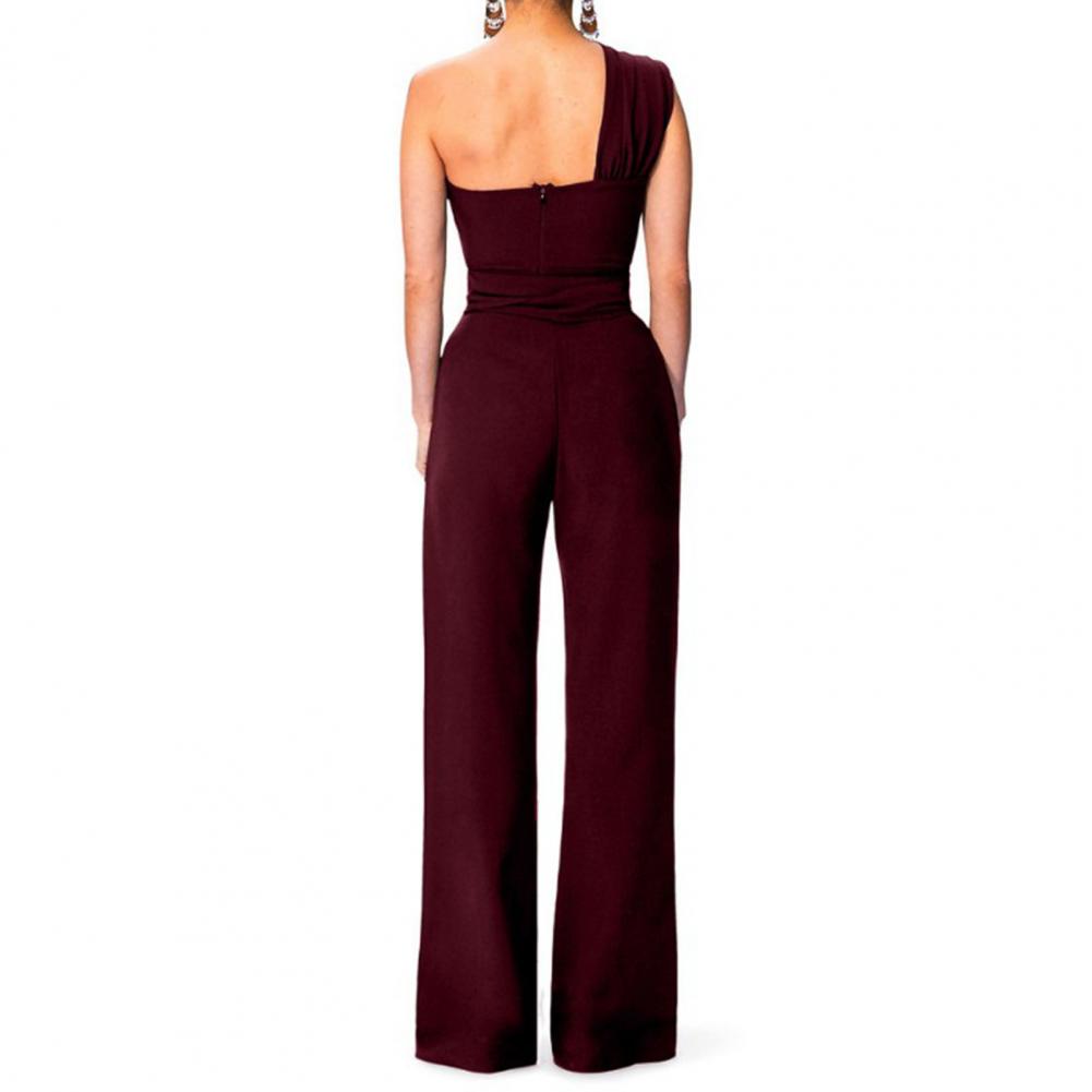 Sexy One Shoulder Rompers Womens Jumpsuit Summer Sleeveless Belt Wide