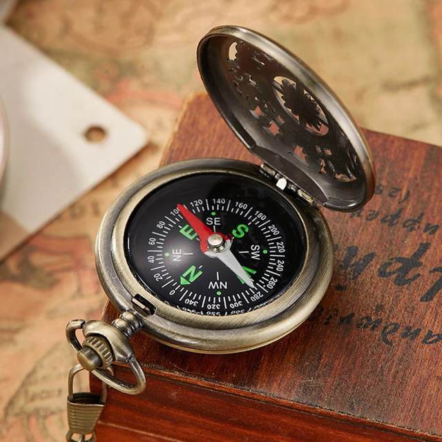 Pocket Metal Compass Outdoor Hiking Camping Watch style Vintage Keyring  School