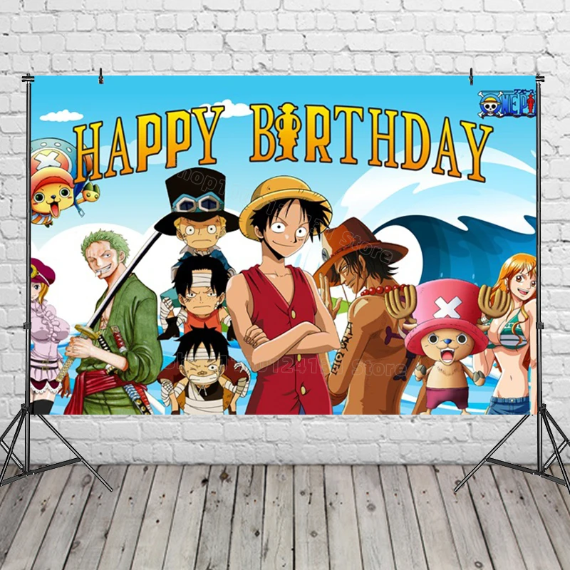 One Piece Figure Birthday Backdrop Cloth Party Decoration Cartoon Background Poster Wall Ornaments Photo Props Baby Shower Decor