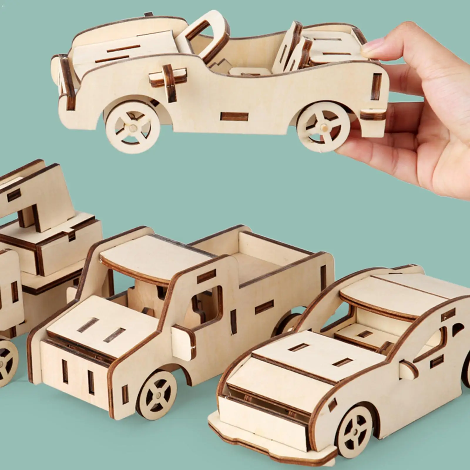 Model Car Kits Unique 4 Pack Jigsaw Wooden DIY Toys for Birthday childrens Party