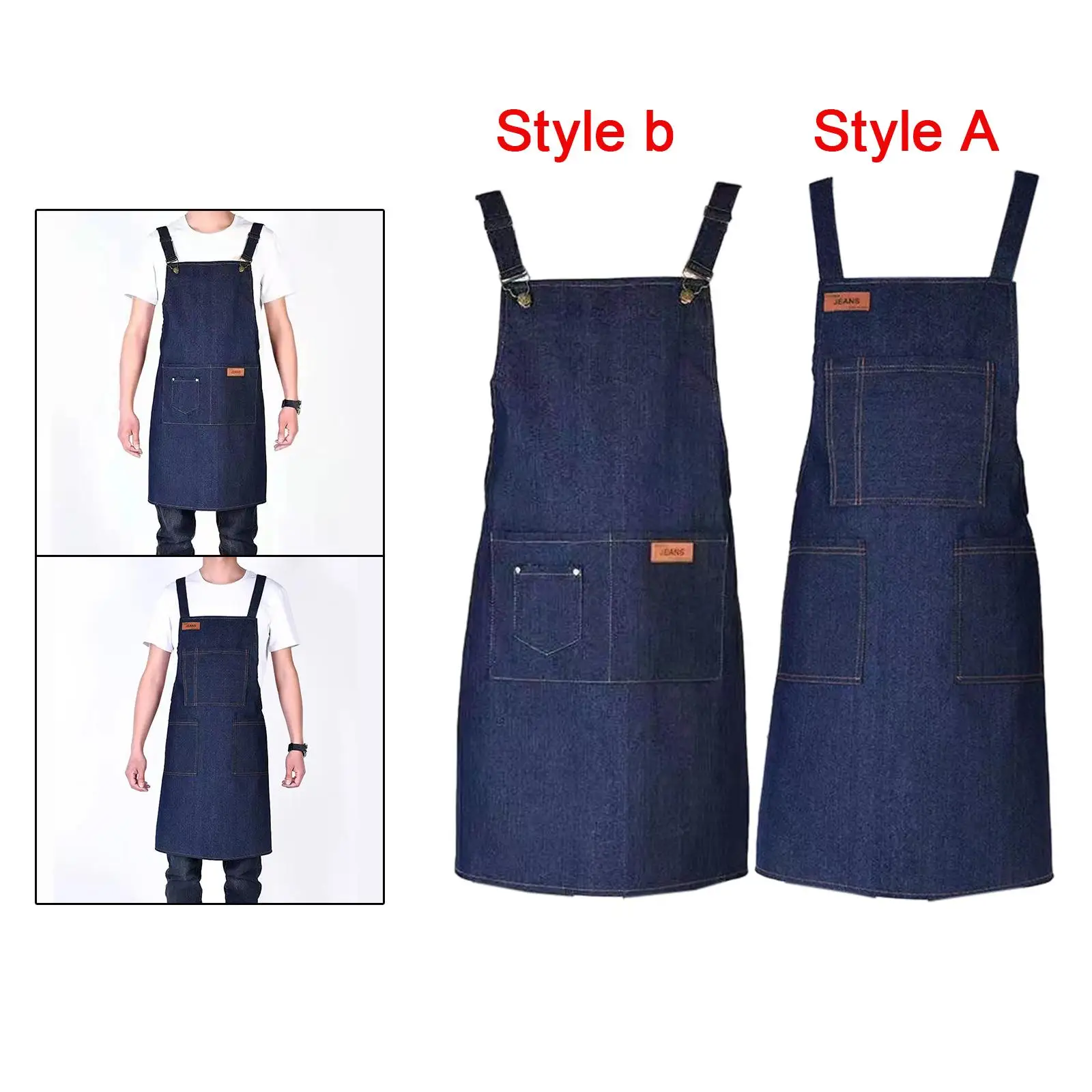 Multi Pockets Denim Apron Simple Christmas Gift for Painting Crafting BBQ