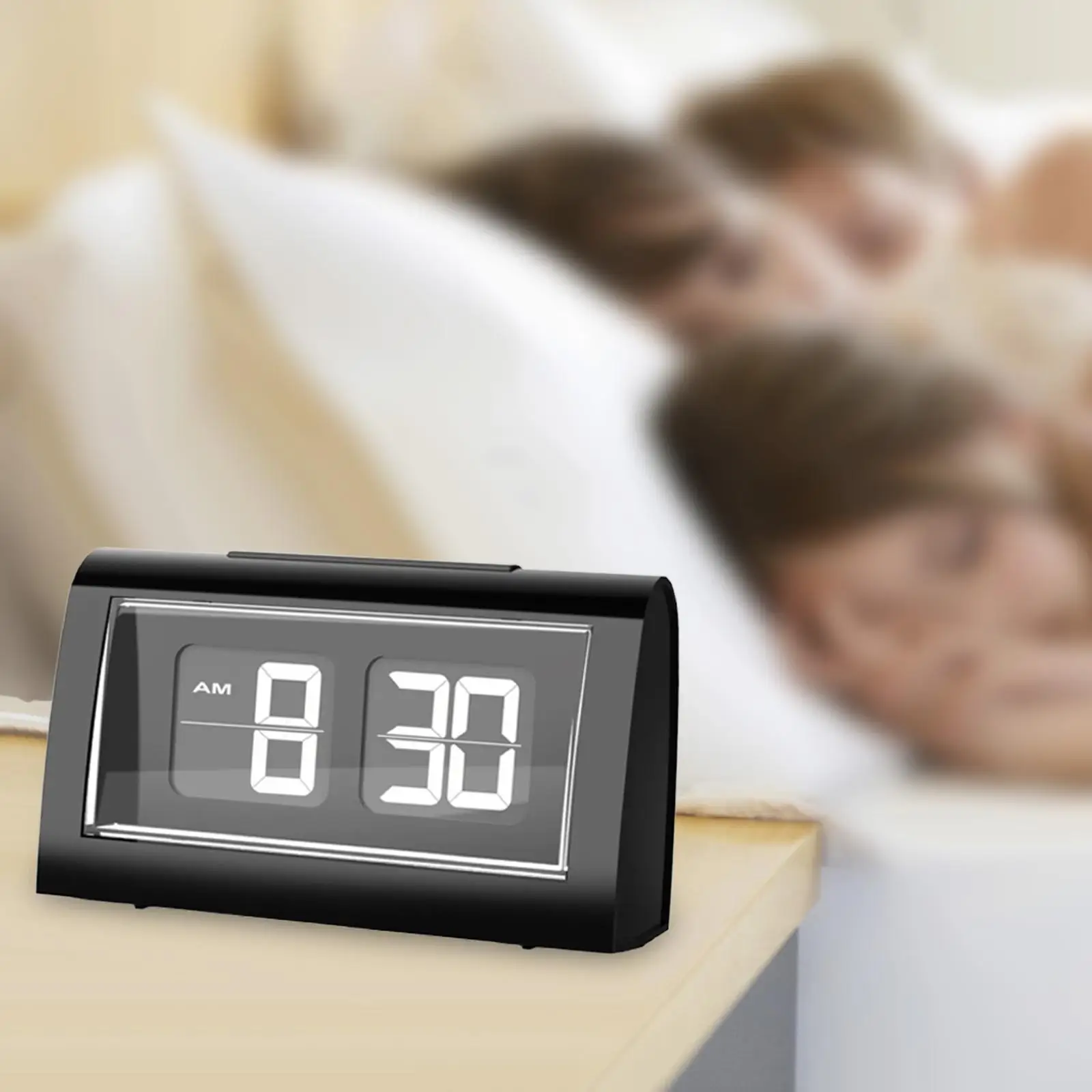 Auto Flip Desk Alarm Clock LCD Display calender Bedroom Home backlight Digital