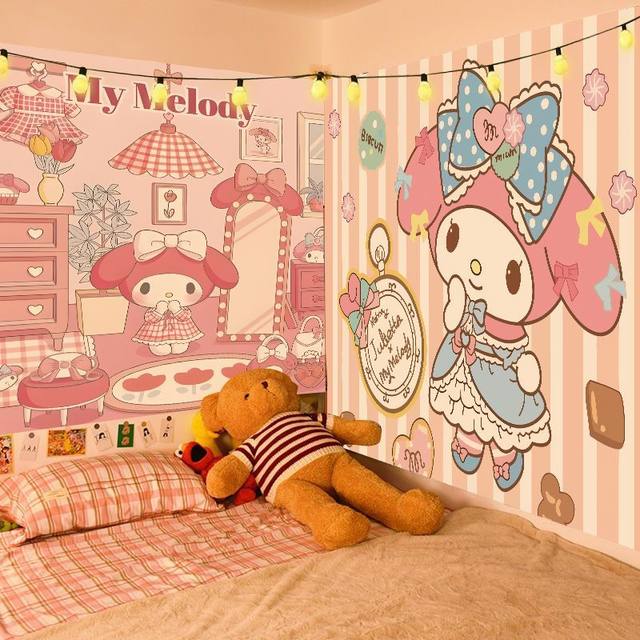 30+ Styles Sanrio Hello Kitty Tapestry Background Cloth Cute Melody Hanging  Cloth Decoration Kuromi Girls Dorm Wall Decoration