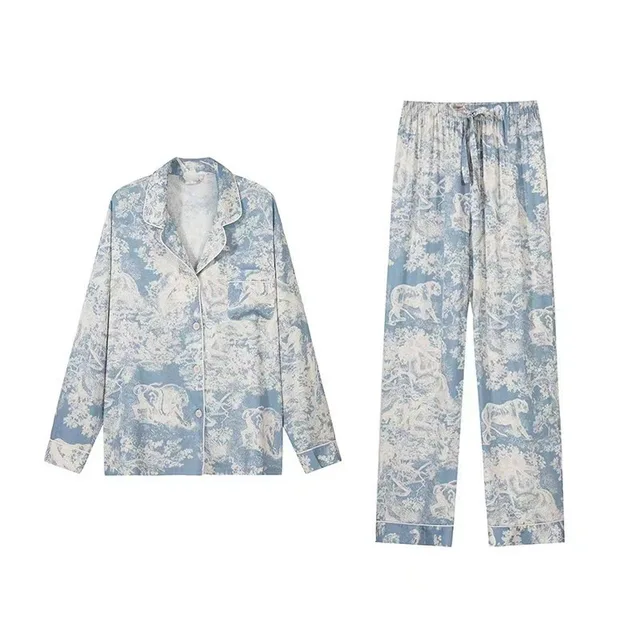 Womens Two Piece Pant Spring Autumn Summer Ice Silk Printed Letter Pajamas  Ladies Home Service Two Piece Suit Lady Sleepwear From Jh918, $49.17