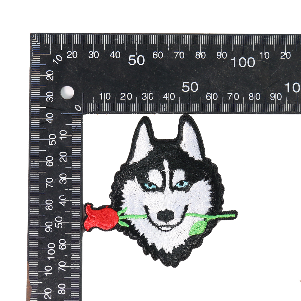 2 Stück Stickerei sibirischen Husky Rose Eisen auf Patches Applikation kreative lustige Abzeichen Stoff Aufkleber DIY Nähen Stoff Dekorationen – Detail 7