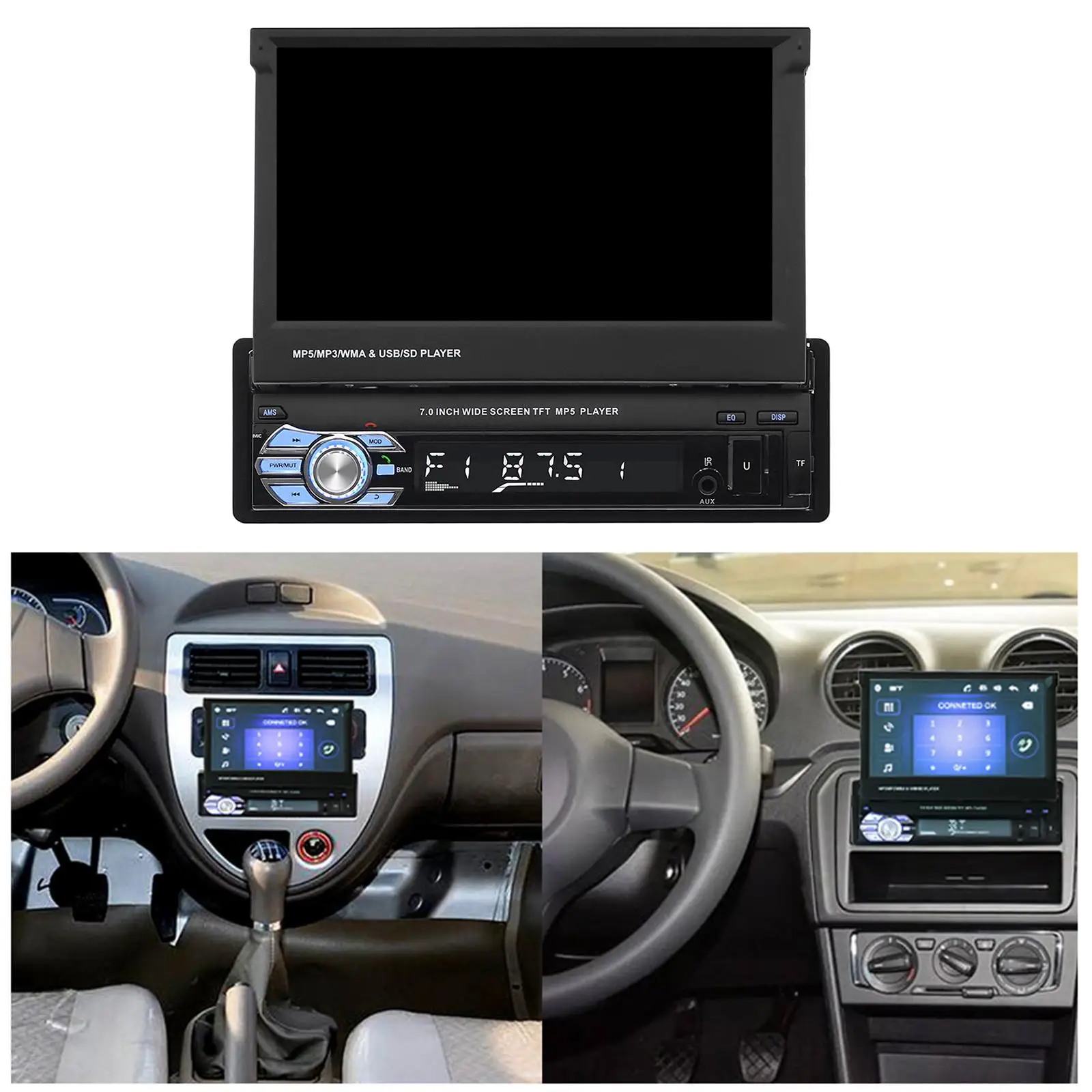 7 inch Retractable Car Stereo Radio Bluetooth Player 1080P Screen