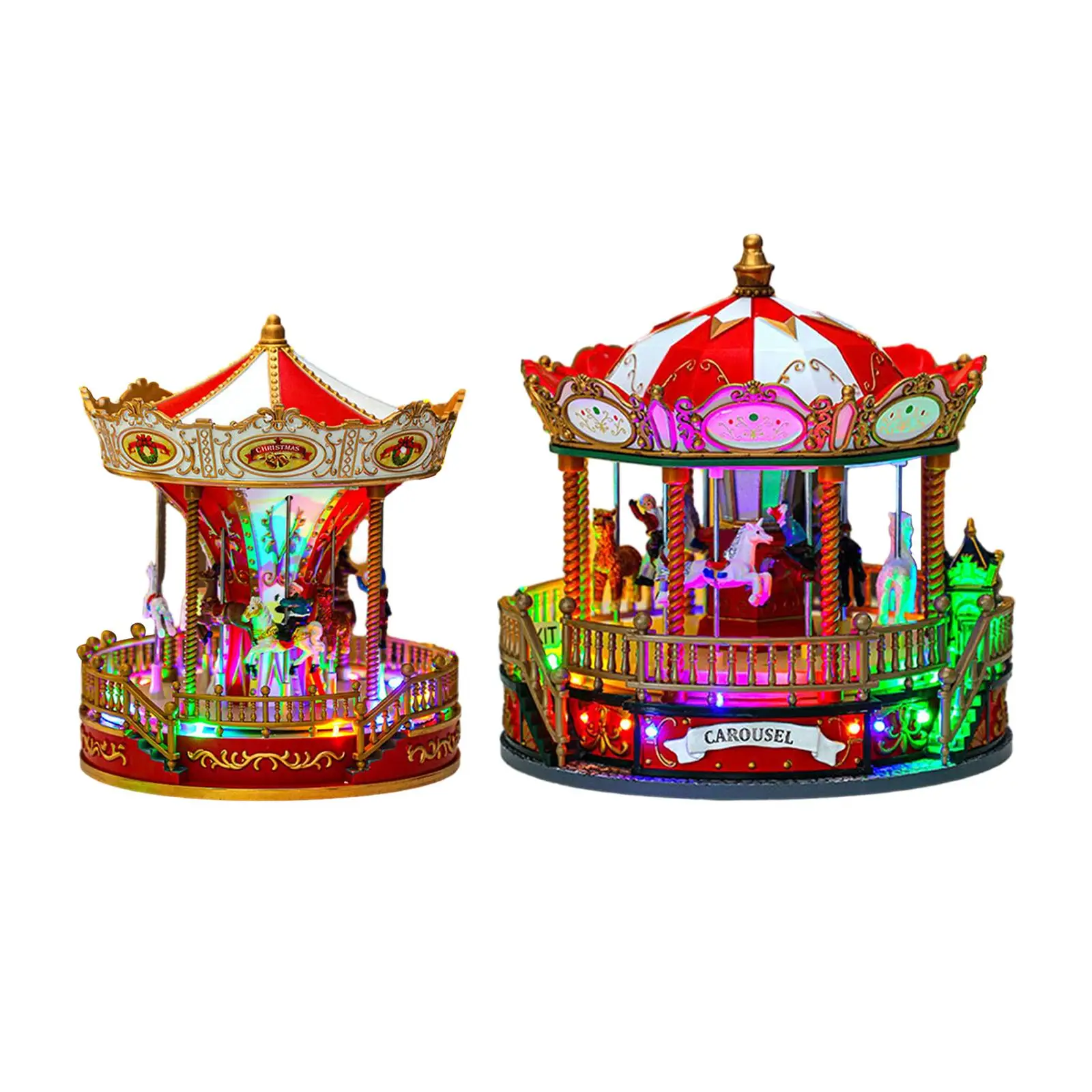 Christmas Carousel Music Box Musical Box with Music and Light Christmas Ornament for Festival Office Xmas Desk Decoration