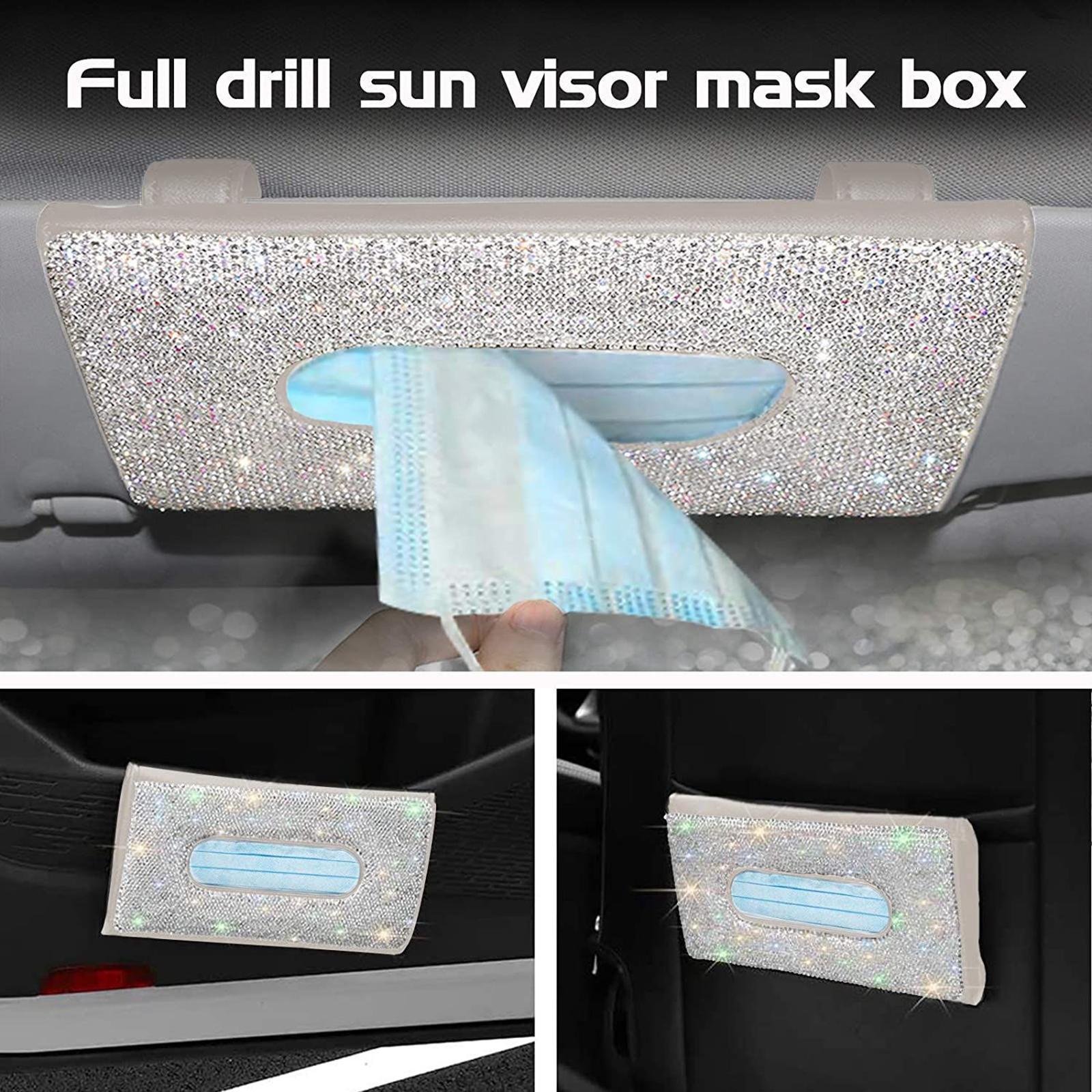 Car Tissue Holder Vehicle Sun Visor 24x14cm Napkin Box Bling Bling Clips